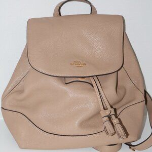 Coach Pebbled Leather Drawstring Backpack Taupe Beige